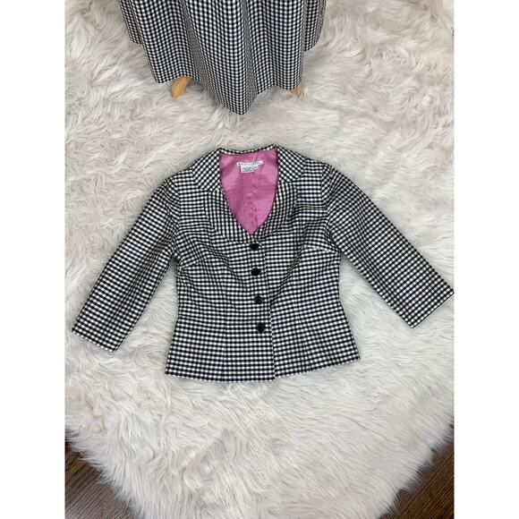 Vintage SILK Taffeta Gingham 2-Piece Jacket Skirt Special Occasion Preppy Modest - Picture 3 of 13